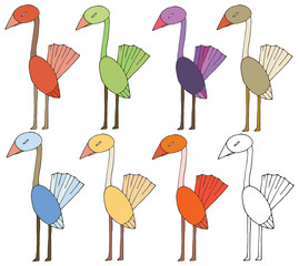 Print cartoon doodle color birds monster set hand draw funny