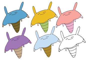 Print cartoon doodle color happy monster fly birds hand draw