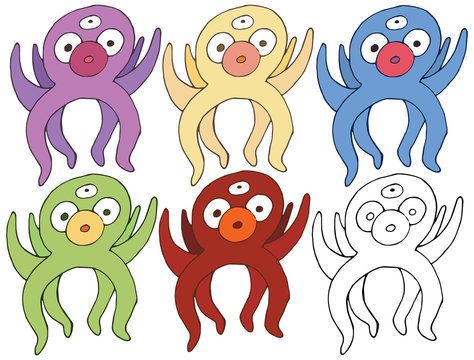 Print cartoon doodle octopus happy shock monster hand draw set color