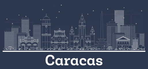 Outline Caracas Venezuela City Skyline with White Buildings. - obrazy, fototapety, plakaty