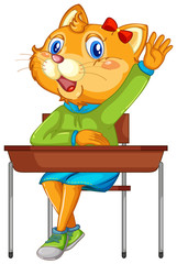 Cat student character on white background