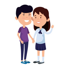 happy little students couple characters