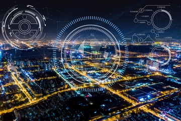 Modern city with wireless network connection concept