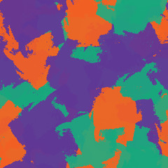 Obraz premium Seamless abstract background of paint strokes orange, green, purple. Texture for printing on fabric, business cards, posters..