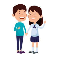 happy little students couple characters