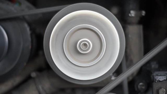 The engine of the bus. The work of the car engine, the movement of the belt pulley compressor, generator, crankshaft.