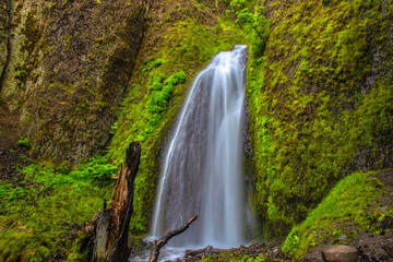 Fototapeta na wymiar Beautiful Morning Hike to Wahkeena Falls on Columbia Gorge in Portland, Oregon