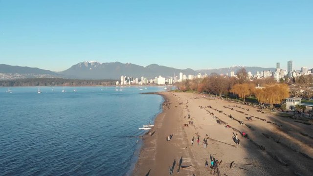 Various drone shots at Kitsilano Beach near downtown Vancouver, BC