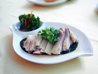 Chinese drunken chicken -  marinated steamed chicken in Chinese liquor or whiskey overnight in the refrigerator. Serving chilled as an appetizer.