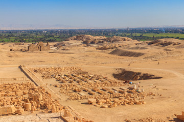 Archaeological site near the temple of Hatshepsut in Deir el-Bahri. Excavations of ancient Egypt on the West Bank of the Nile near Luxor (ancient Thebes) in Egypt