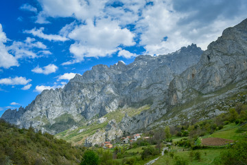 Fototapeta na wymiar Landscape and village in Cares Trekking Route, Asturias