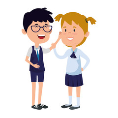 happy little students couple characters