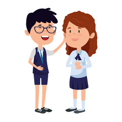 happy little students couple characters