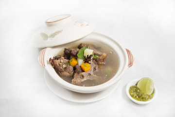 Beef ribs soup stewed with carrot, asian cuisine dish