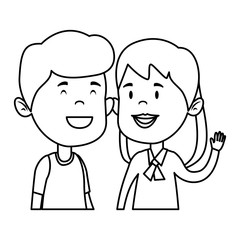 happy little students couple characters