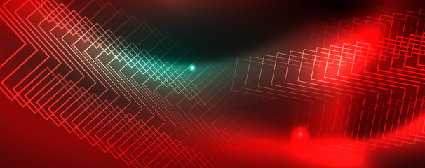 Fototapeta premium Shiny glowing design background, neon style lines, technology concept, vector