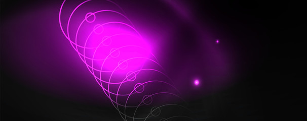 Shiny neon techno template. Neon lines background, 80s style laser rays