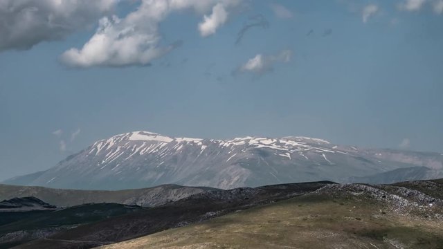 Time lapse of Italian Mountains, Roccaraso with Majella mountains in background in summer, the (plateau) Piano Aremogna and Pizzalto, Monte Greco, Monti Marsicani highest group of Apennines. L'Aquila,