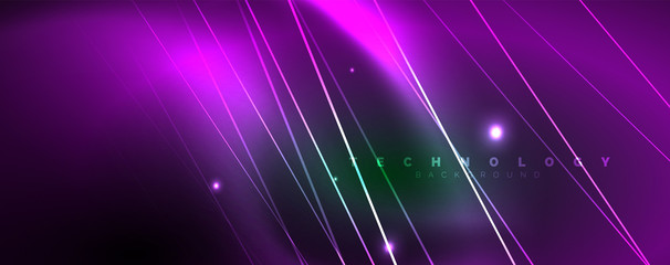 Vector neon light lines concept, abstract background