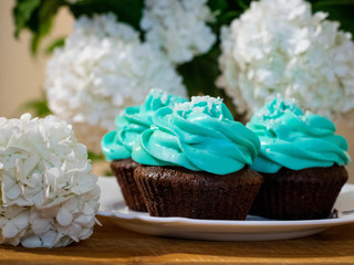  Cupcake with cheese cream and white flowers