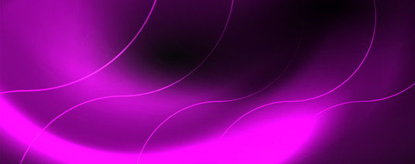 Dark abstract background with bright color neon lights and lines. Glowing background