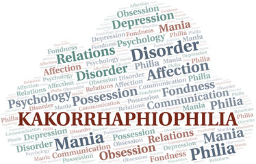 Kakorrhaphiophilia word cloud. Type of Philia.