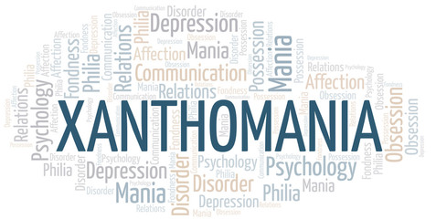 Xanthomania word cloud. Type of mania, made with text only.