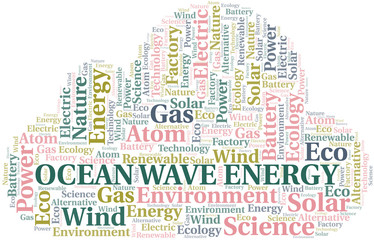 Obraz premium Ocean Wave Energy word cloud. Wordcloud made with text only.