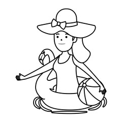 happy young girl with flemish float and balloon beach toy