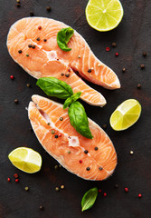 Raw salmon steaks
