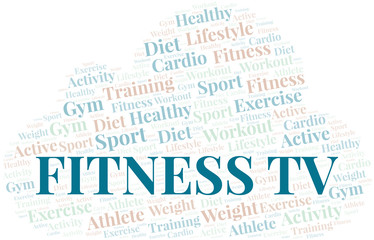 Obraz premium Fitness Tv word cloud. Wordcloud made with text only.