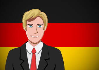 German people,  ahead of the flag. Portrait of manager in flat design. Vector cartoon