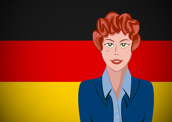 German people,  ahead of the flag. Portrait of manager in flat design. Vector cartoon