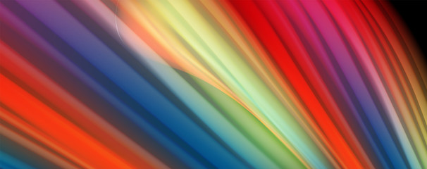 Abstract wave lines fluid rainbow style color stripes on black background. Artistic illustration for presentation, app wallpaper, banner or poster