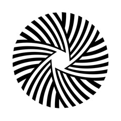 Abstract circular ornament isolated on white background. Round striped pattern. Vector monochrome illustration.