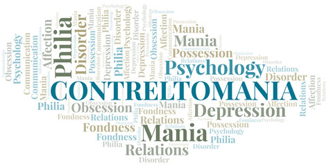 Contreltomania word cloud. Type of mania, made with text only.
