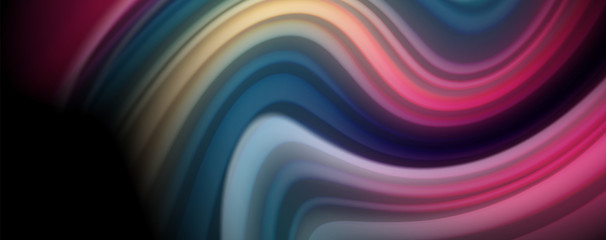 Modern rainbow liquid color flow colorful poster. Wave Liquid shape in black color background. Abstract composition