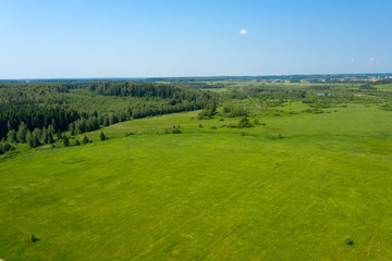 Aerial view on the countryside and the agricultural field