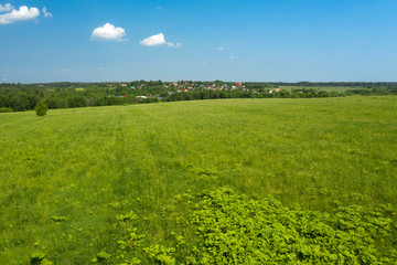 Aerial view on the countryside and the agricultural field