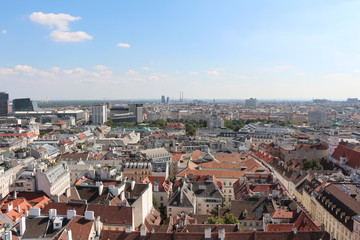 Fototapeta na wymiar Panoramic aerial view from the historic old town of Vienna, Austria over the city. Skyline landscape of Vienna.