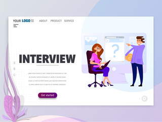 Interviewing, job search. Flat design vector illustration. landing page template.