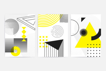 Posters set with bright bold geometric elements