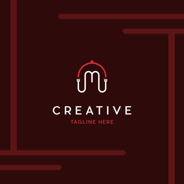 Letter M Food With Background Card Creative Logo Design Template