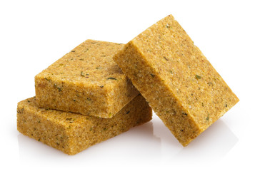Delicious bouillon cubes, isolated on white background