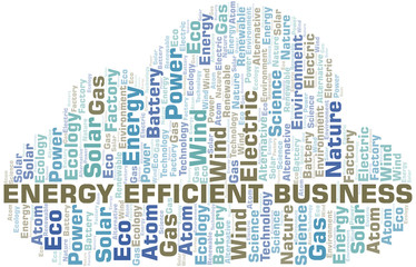 Energy Efficient Business word cloud. Wordcloud made with text only.