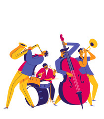 Jazz quartet. Funky musicians isolated on white background. Modern flat colors illustration. - 273989354