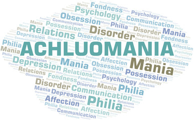 Achluomania word cloud. Type of mania, made with text only.