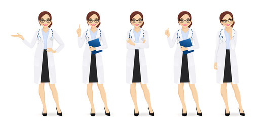 Female doctor set in different poses isolated vector illustartion