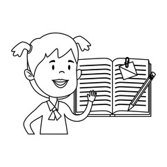 happy student girl with textbook and pencil