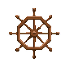 Ship helm. Isolated on white background. Vector illustration. Pixel art.
